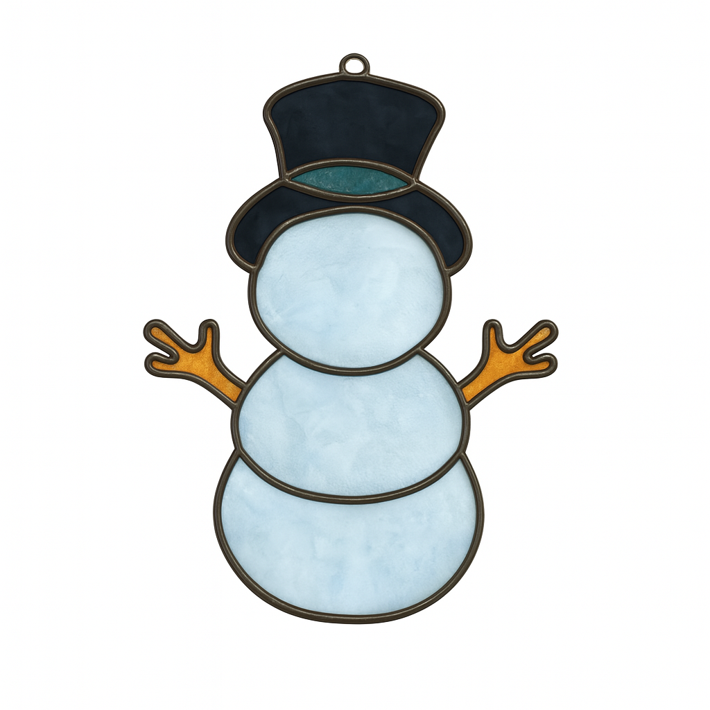 Faux Stained Glass Laser Cut MDF Cutout Snowman With Top Hat And Outstretched Arms - Unfinished For DIY