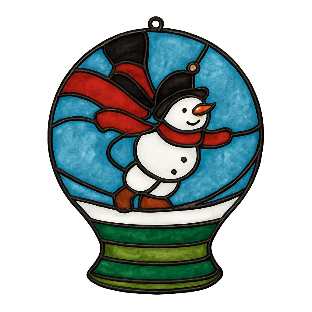 Faux Stained Glass Laser Cut MDF Cutout Snowman In Globe - Unfinished For DIY