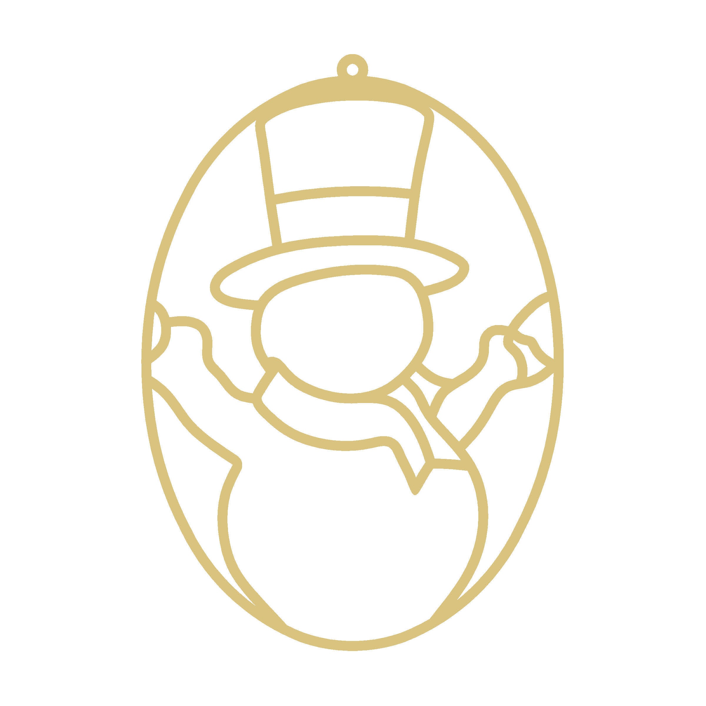 Faux Stained Glass Oval MDF Cutout Snowman With Top Hat And Scarf - Unfinished For DIY