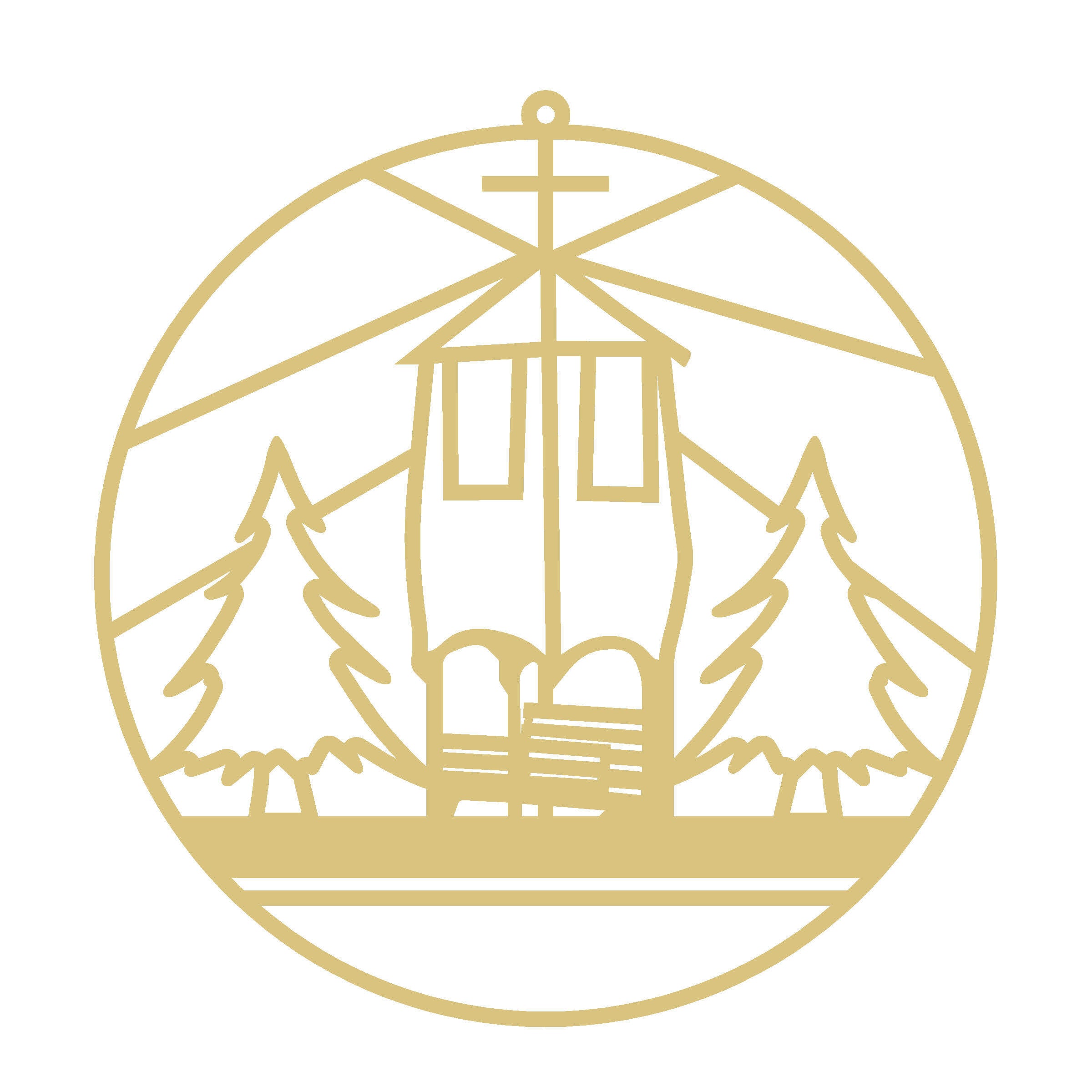 Faux Stained Glass Mountain Fire Tower MDF Cutout Frame - Unfinished For DIY