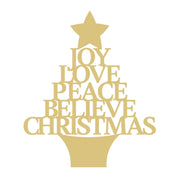 Basic Shape Tree MDF Cutout Joy Love Peace Believe Christmas - Unfinished For DIY