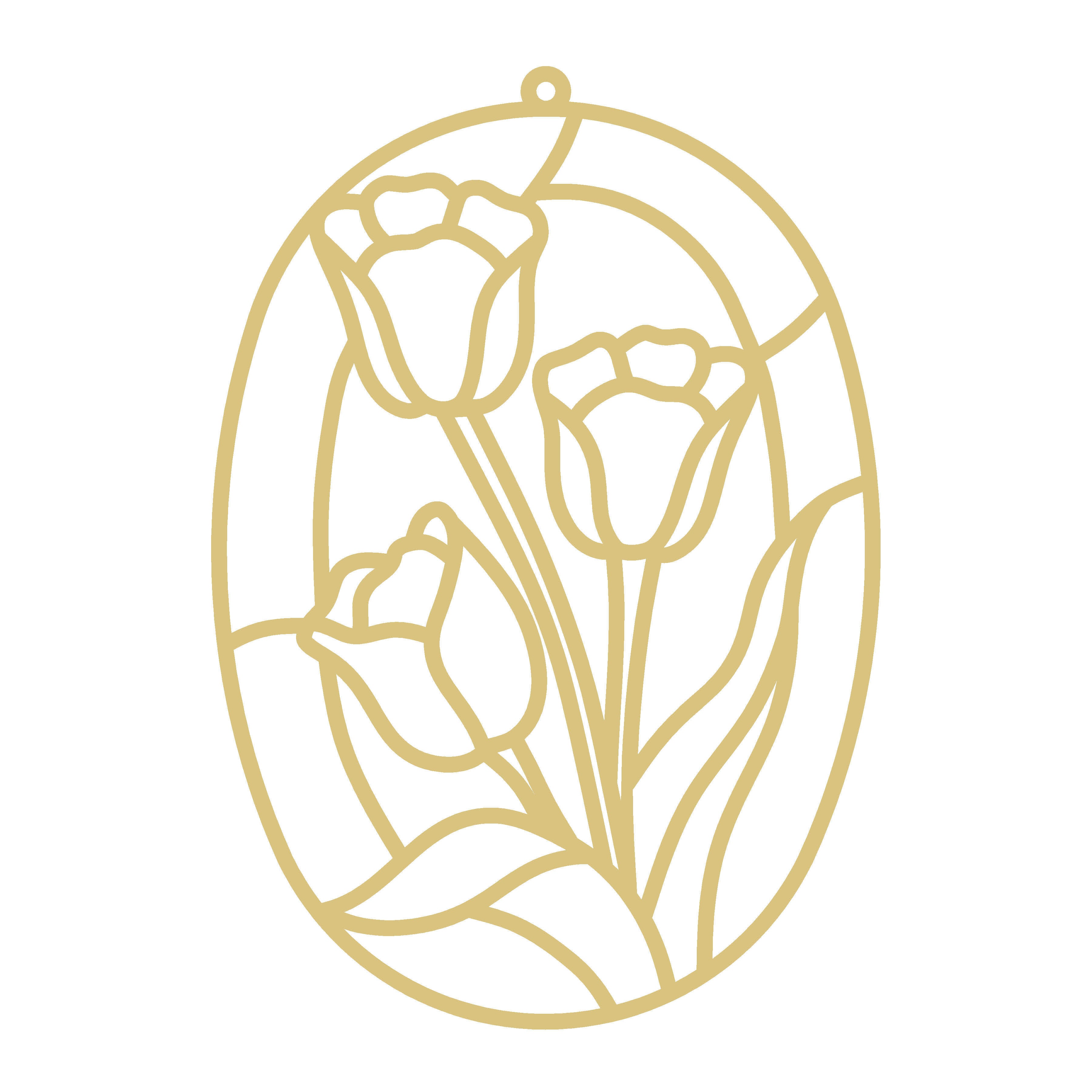Faux Stained Glass Laser Cut MDF Cutout Oval Ornament Tulip Floral - Unfinished For DIY