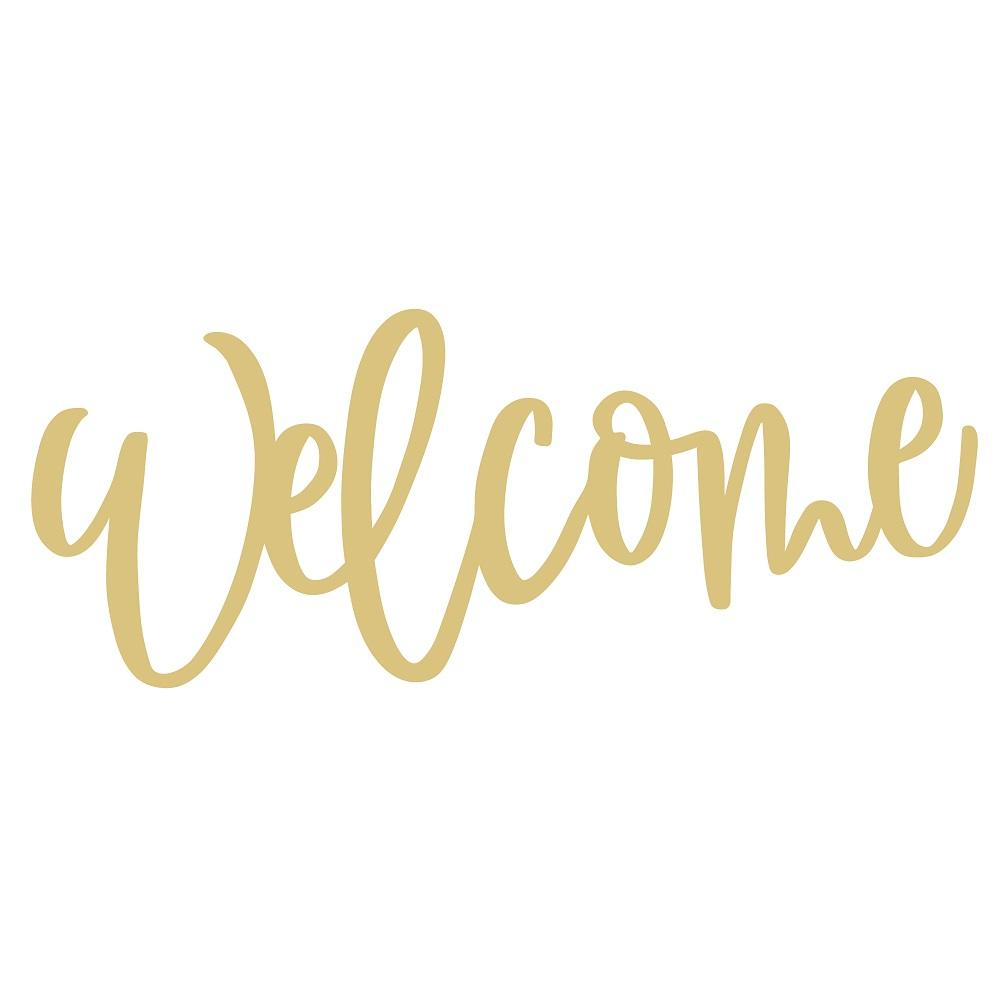 Basic Shape Word MDF Cutout Welcome Script Style 7 - Unfinished For DIY