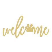 Basic Shape Word MDF Cutout Welcome With Paw - Unfinished For DIY