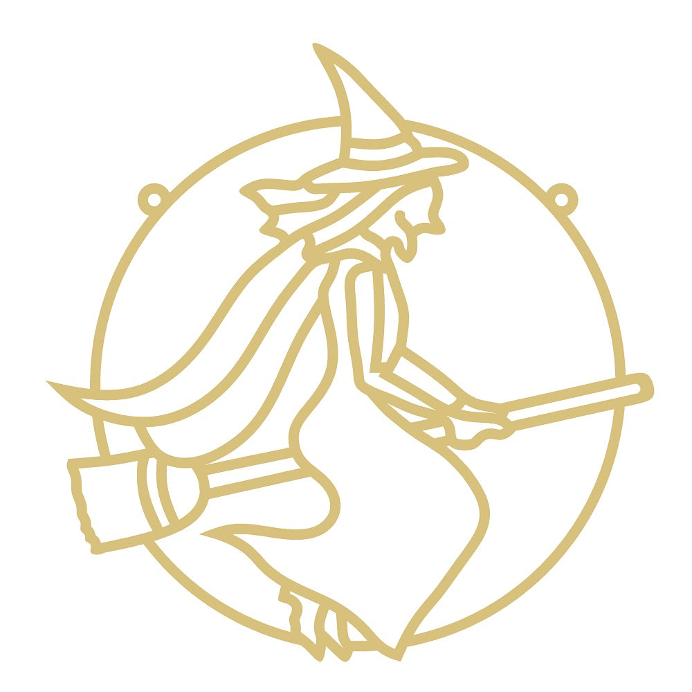 Faux Stained Glass Laser Cut Round MDF Cutout Witch Silhouette - Unfinished For DIY