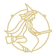 Faux Stained Glass Laser Cut Round MDF Cutout Witch Silhouette - Unfinished For DIY
