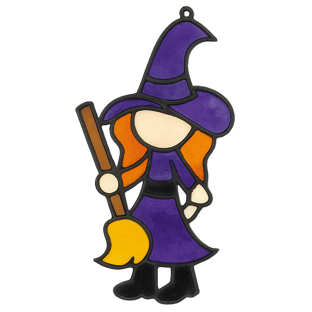 Faux Stained Glass Laser Cut MDF Cutout Witch Silhouette Halloween Decor - Unfinished For DIY