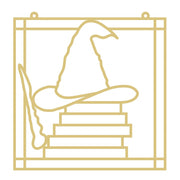 Faux Stained Glass Square MDF Cutout Wizard Hat On Stacked Books Silhouette - Unfinished For DIY