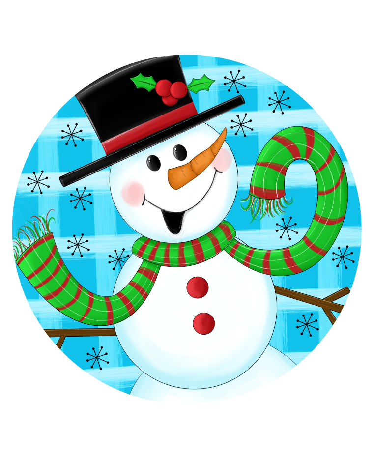 LULU'S PAINTBRUSH CIRCLE SNOWMAN WITH GREEN SCARF