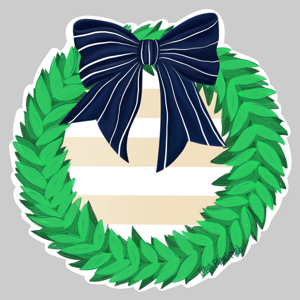 LULU'S PAINTBRUSH GREEN WREATH WITH BLUE BOW