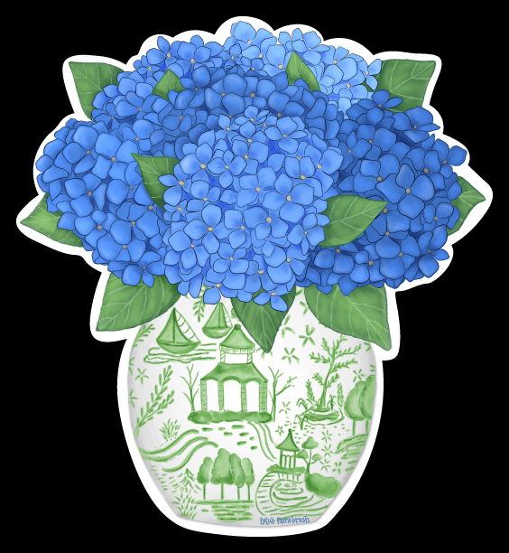 LULU'S PAINTBRUSH BLUE HYDRANGEA IN A GREEN WHITE VASE