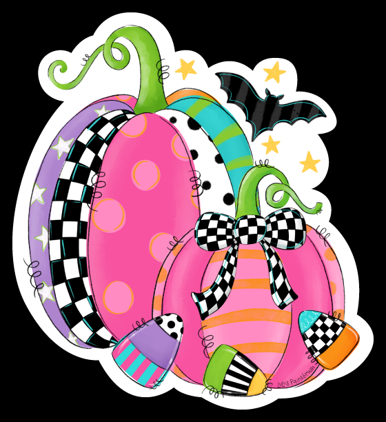 LULU'S PAINTBRUSH PINK AND PURPLE PUMPKINS WITH BATS AND HELLO