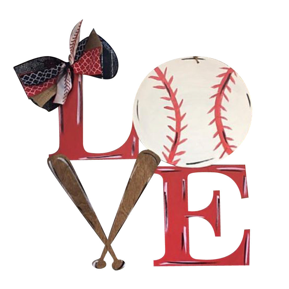 Basic Shape Love Word MDF Cutout With Baseball - Unfinished For DIY