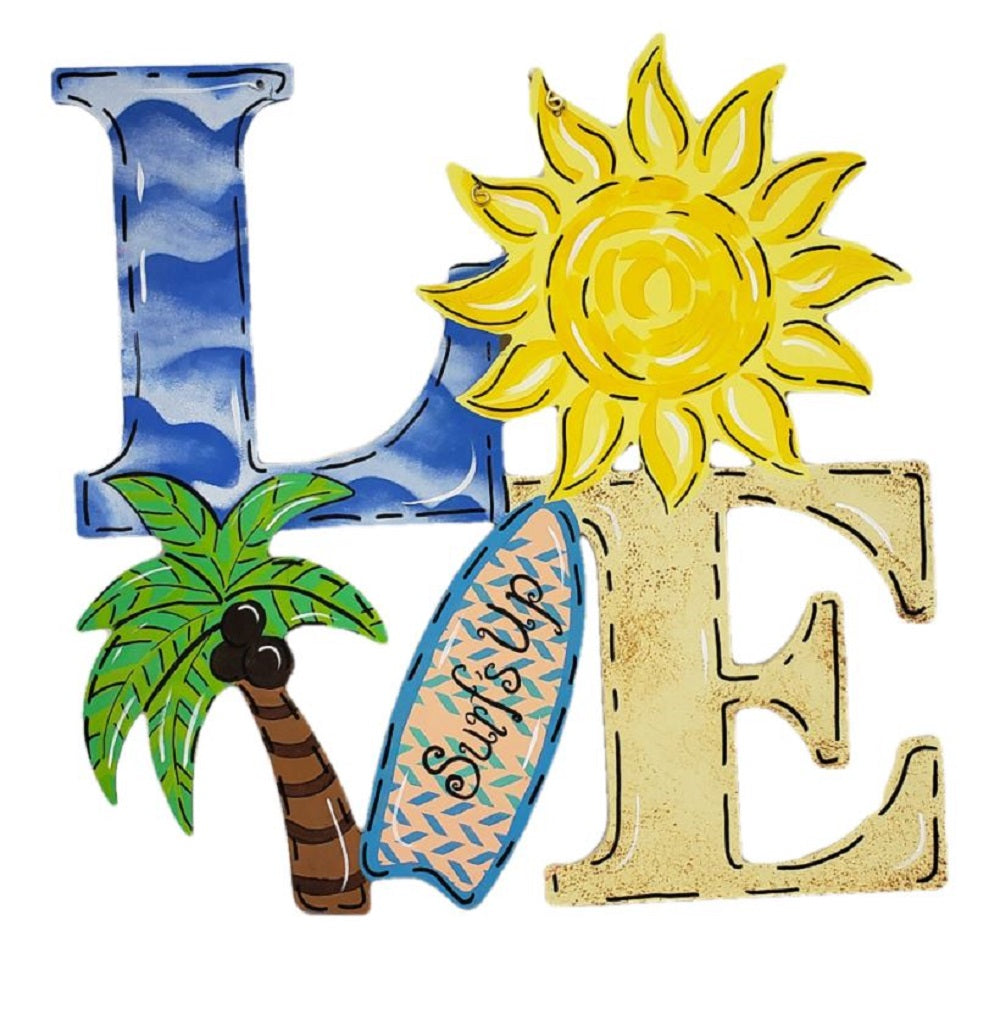 Basic Shape Love MDF Cutout With Palm Tree And Sun - Unfinished For DIY