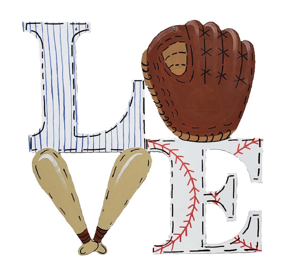 Basic Shape Love MDF Cutout With Baseball Glove And Bat - Unfinished For DIY