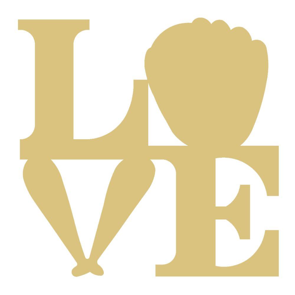 Basic Shape Love MDF Cutout With Baseball Glove And Bat - Unfinished For DIY