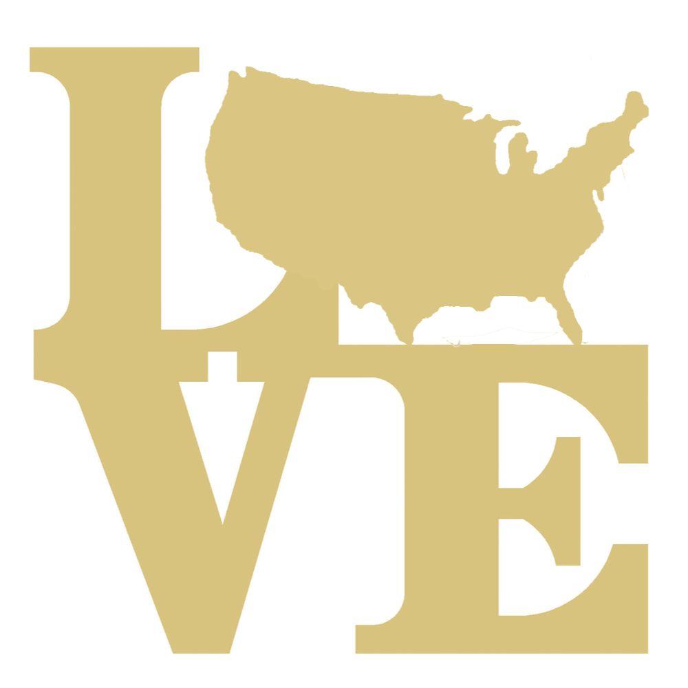 Basic Shape Love MDF Cutout With USA Map - Unfinished For DIY