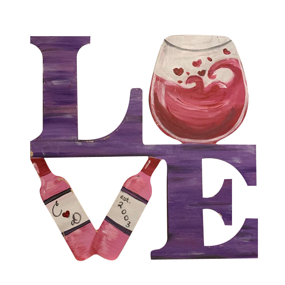 Basic Shape Love MDF Cutout With Wine Glass And Bottle Style 3 - Unfinished For DIY