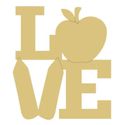 Basic Shape Love MDF Cutout With Apple And Pencils - Unfinished For DIY