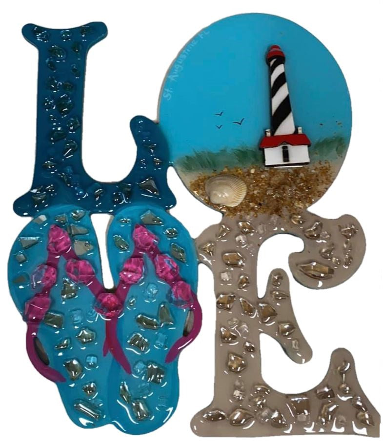 Basic Shape Love MDF Cutout With Flip Flops Word Art - Unfinished For DIY