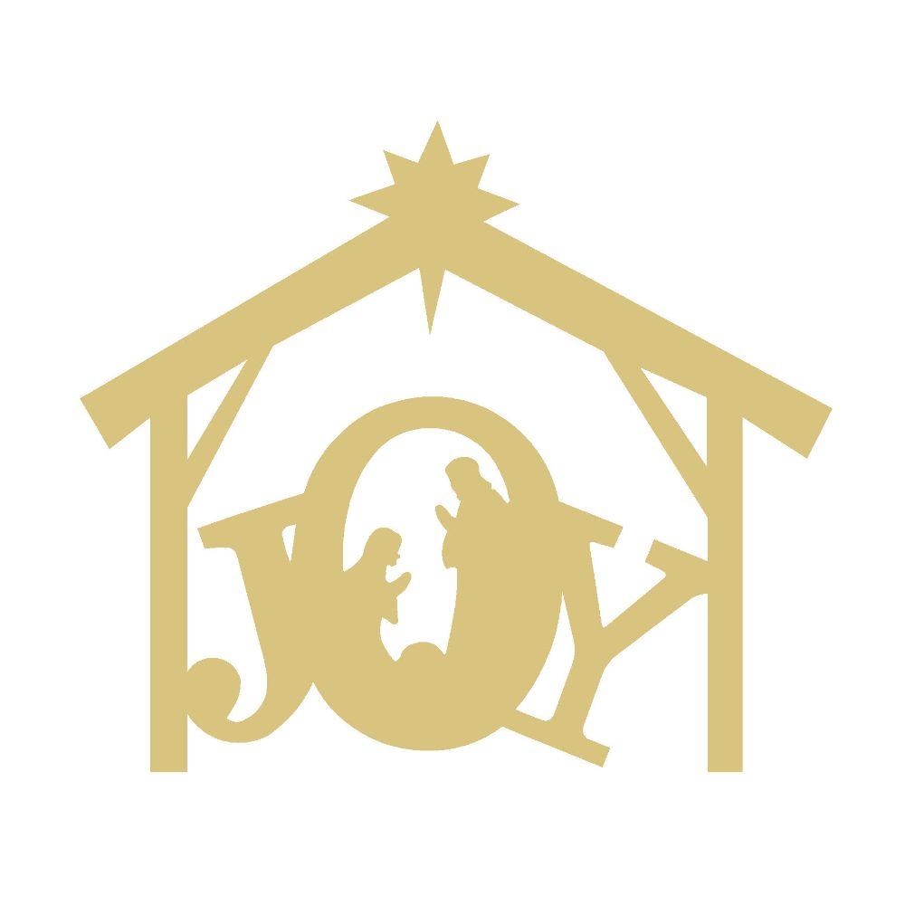 Basic Shape MDF Cutout Joy Word In The Nativity Scene - Unfinished For DIY