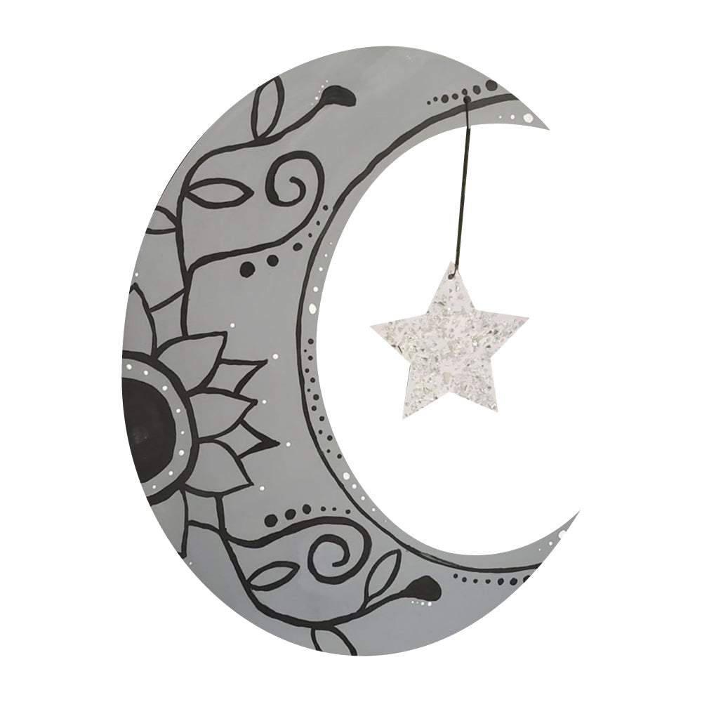 Basic Shape Moon And Star MDF Cutout Crescent Moon With Star Silhouette - Unfinished For DIY