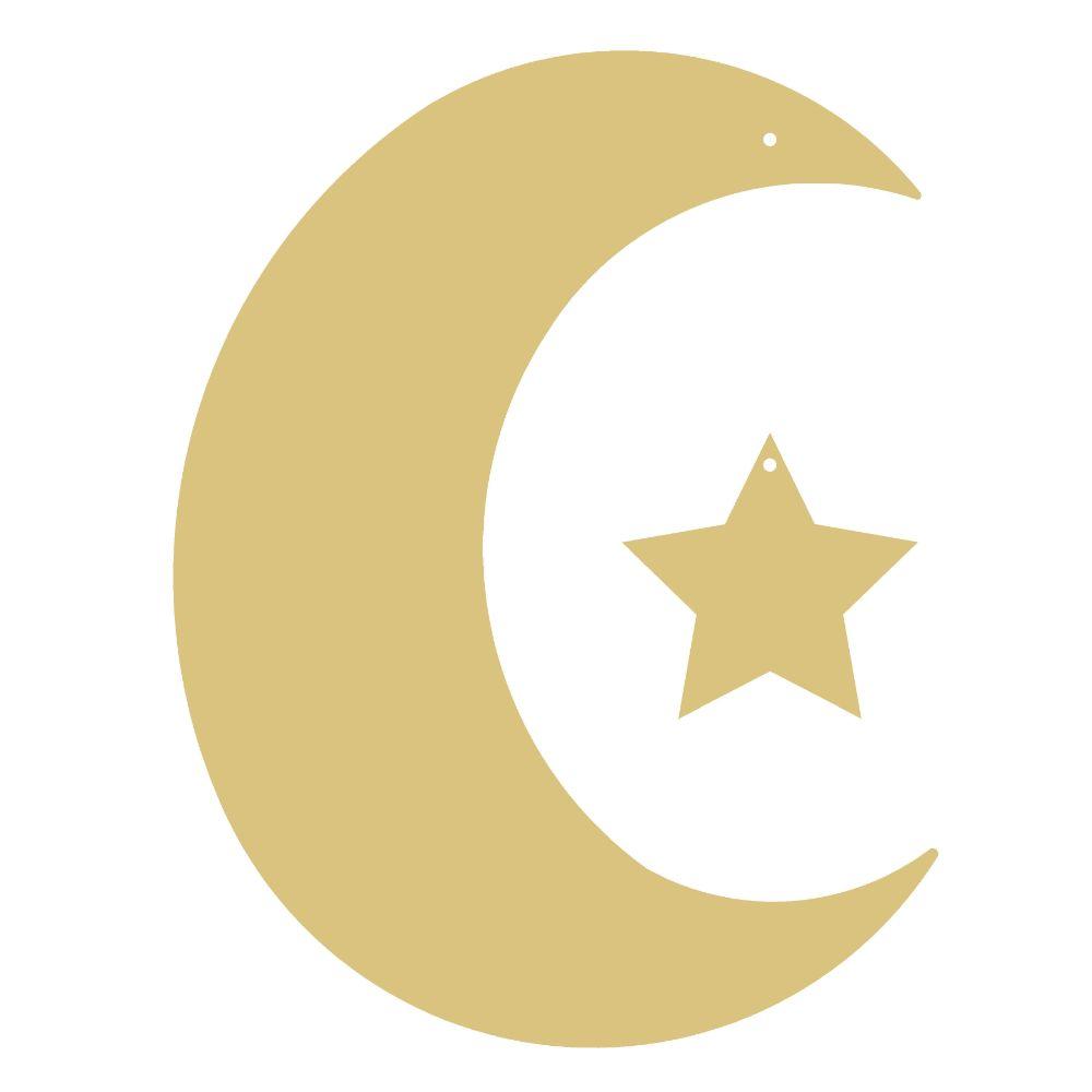 Basic Shape Moon And Star MDF Cutout Crescent Moon With Star Silhouette - Unfinished For DIY