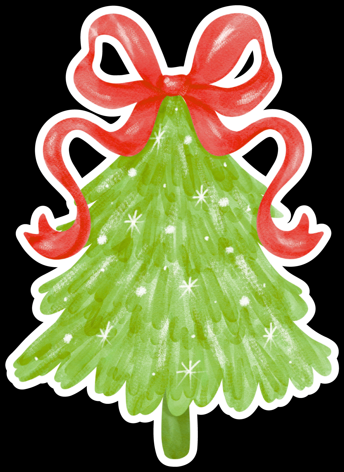 Maizy Wollenburg GREEN CHRISTMAS TREE WITH LONG RED RIBBON