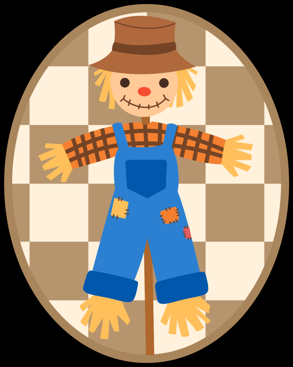 Maizy Wollenburg SCARECROW BLUE BIBS RED AND BLACK SHIRT BROWN HAT