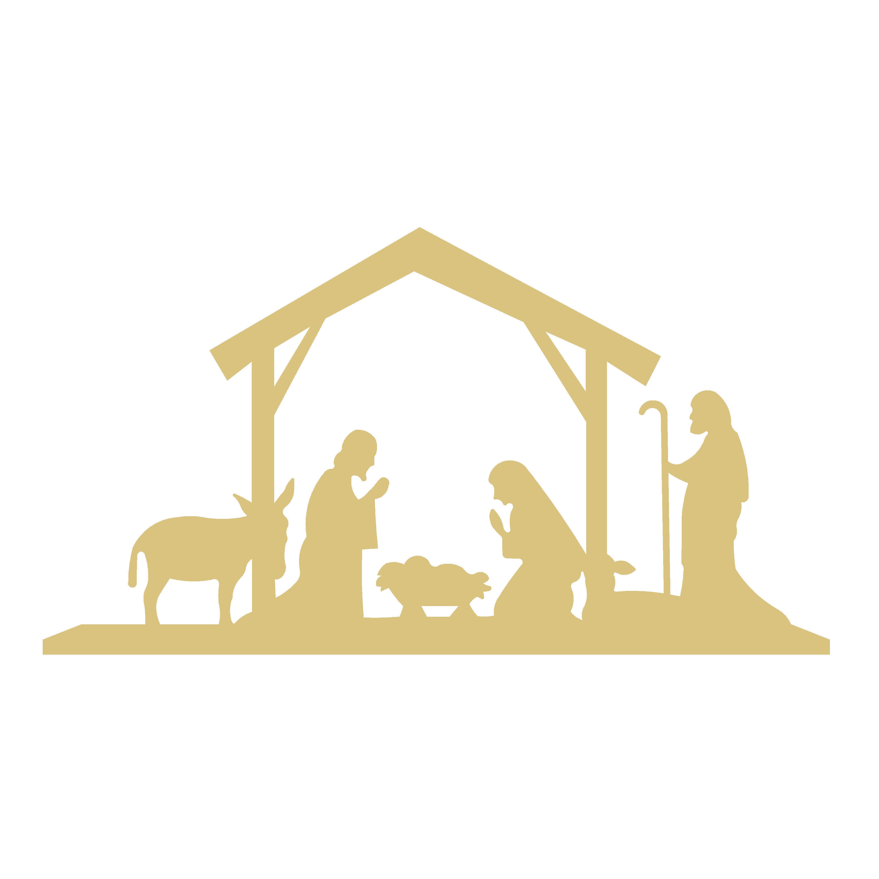 Basic Shape Nativity Scene MDF Cutout Bethlehem Stable Silhouette - Unfinished For DIY