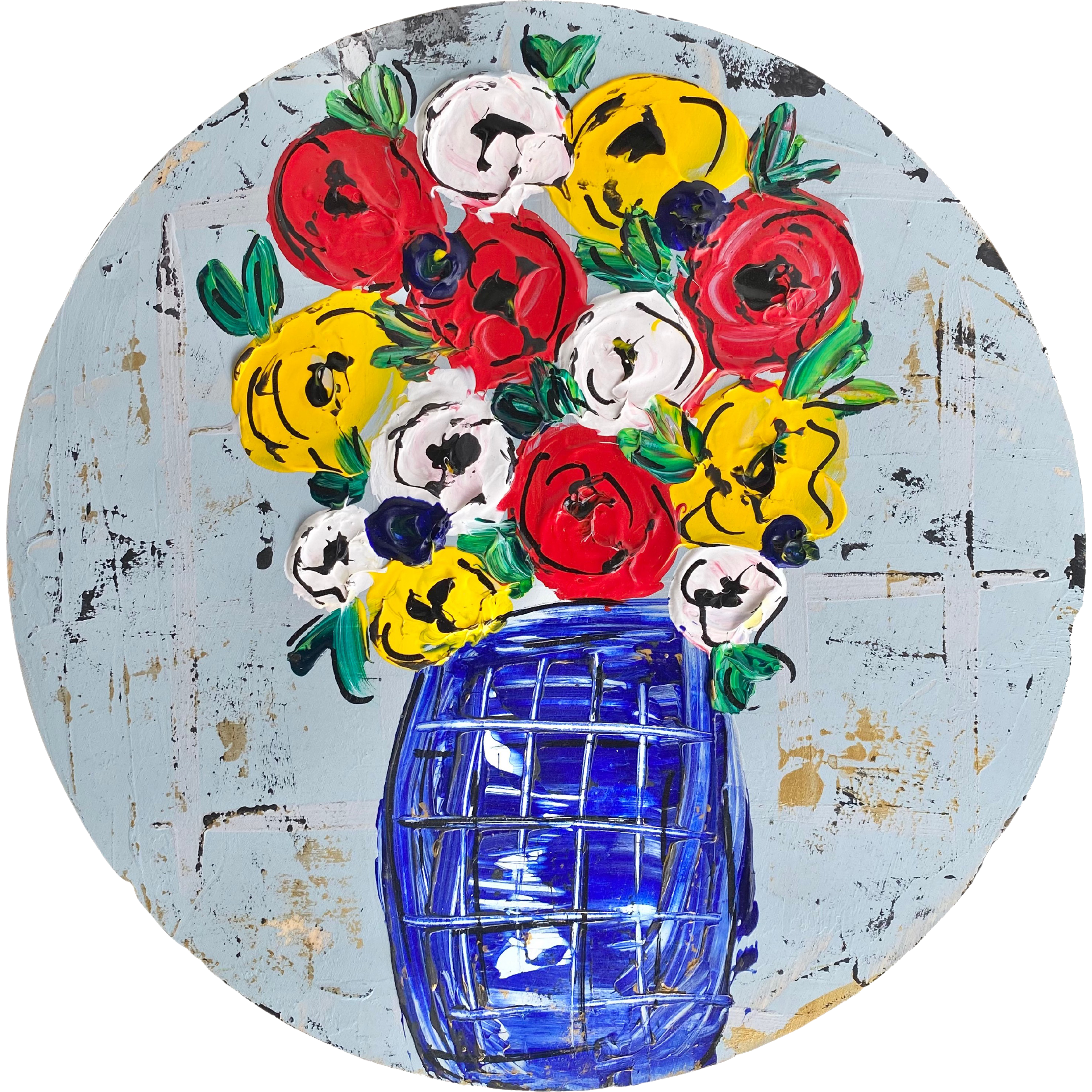 VICK CRAFTS CIRCLE WITH RED WHITE AND YELLOW FLOWERS