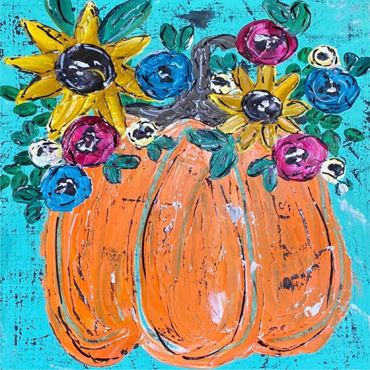 VICK CRAFTS PUMPKIN WITH MULTI COLOR FLOWERS