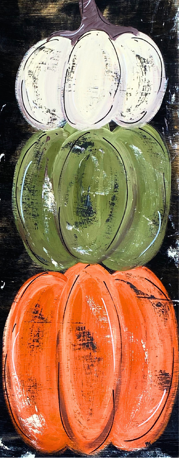 VICK CRAFTS ORANGE GREEN AND WHITE STACKED PUMPKINS