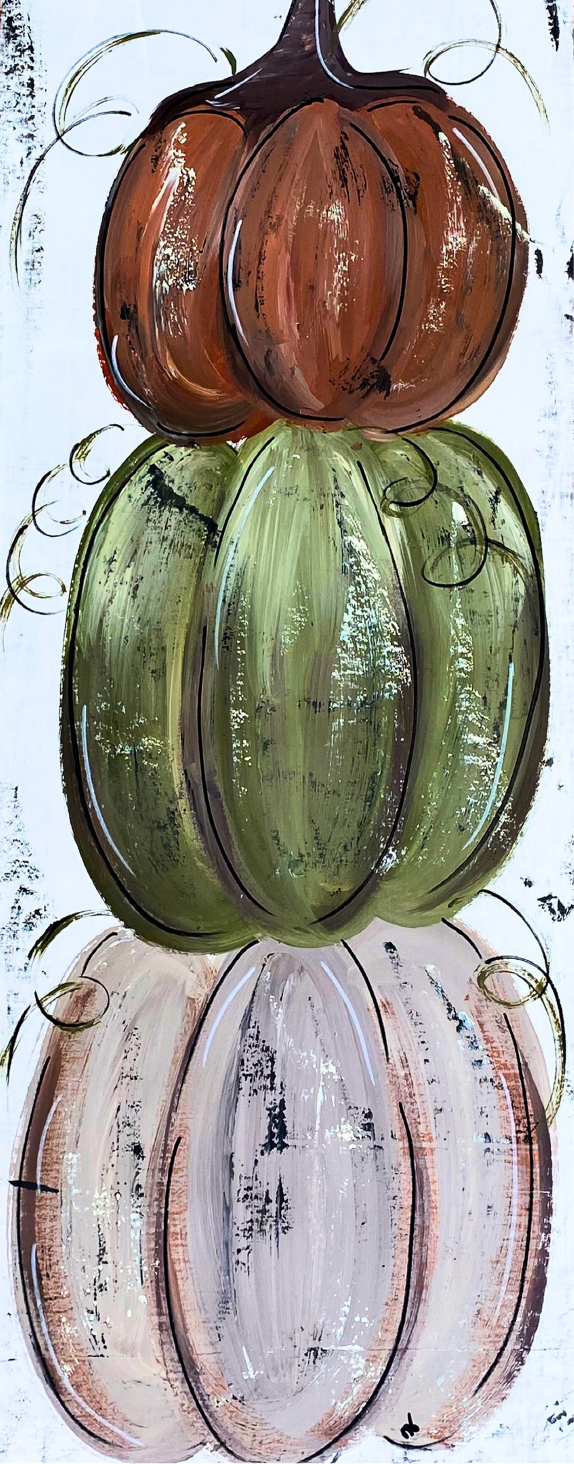 VICK CRAFTS WHITE GREEN AND ORANGE PUMPKINS ON RECTANGLE