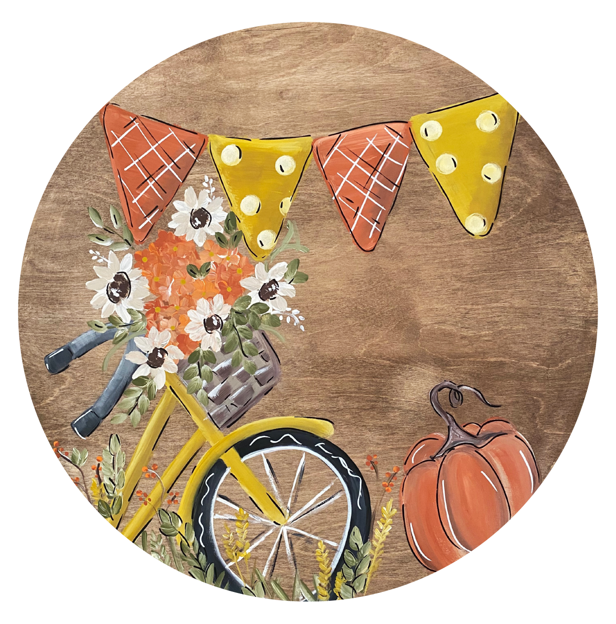 VICK CRAFTS CIRCLE WITH BICYCLE, PUMPKIN AND FLAG BANNER