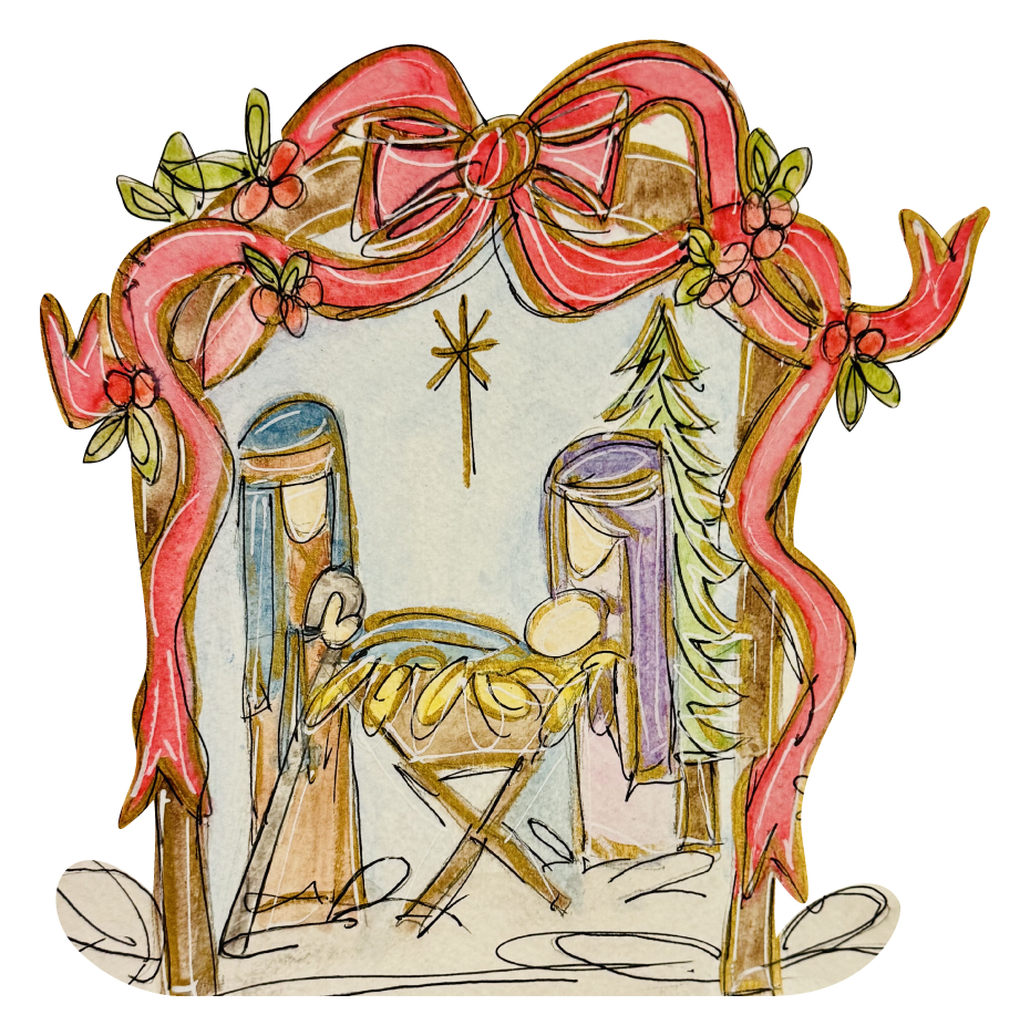 OLIVE TREE CORINTH NATIVITY SCENE WITH RED RIBBON
