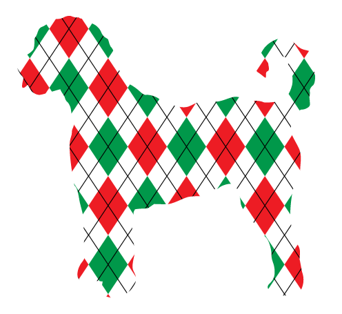 PIPPA BLU DESIGNS WHITE DOODLE WITH RED AND GREEN TRIANGLES