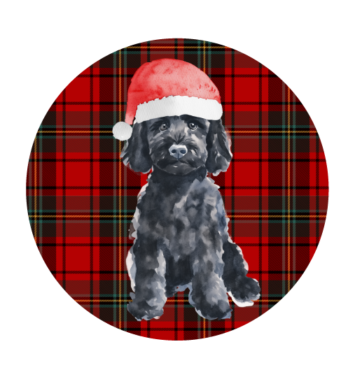 PIPPA BLU DESIGNS ROUND PLAID BLACK DOODLE WITH SANTA HAT