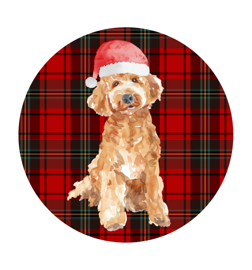 PIPPA BLU DESIGNS ROUND PLAID TAN DOODLE WITH SANTA HAT