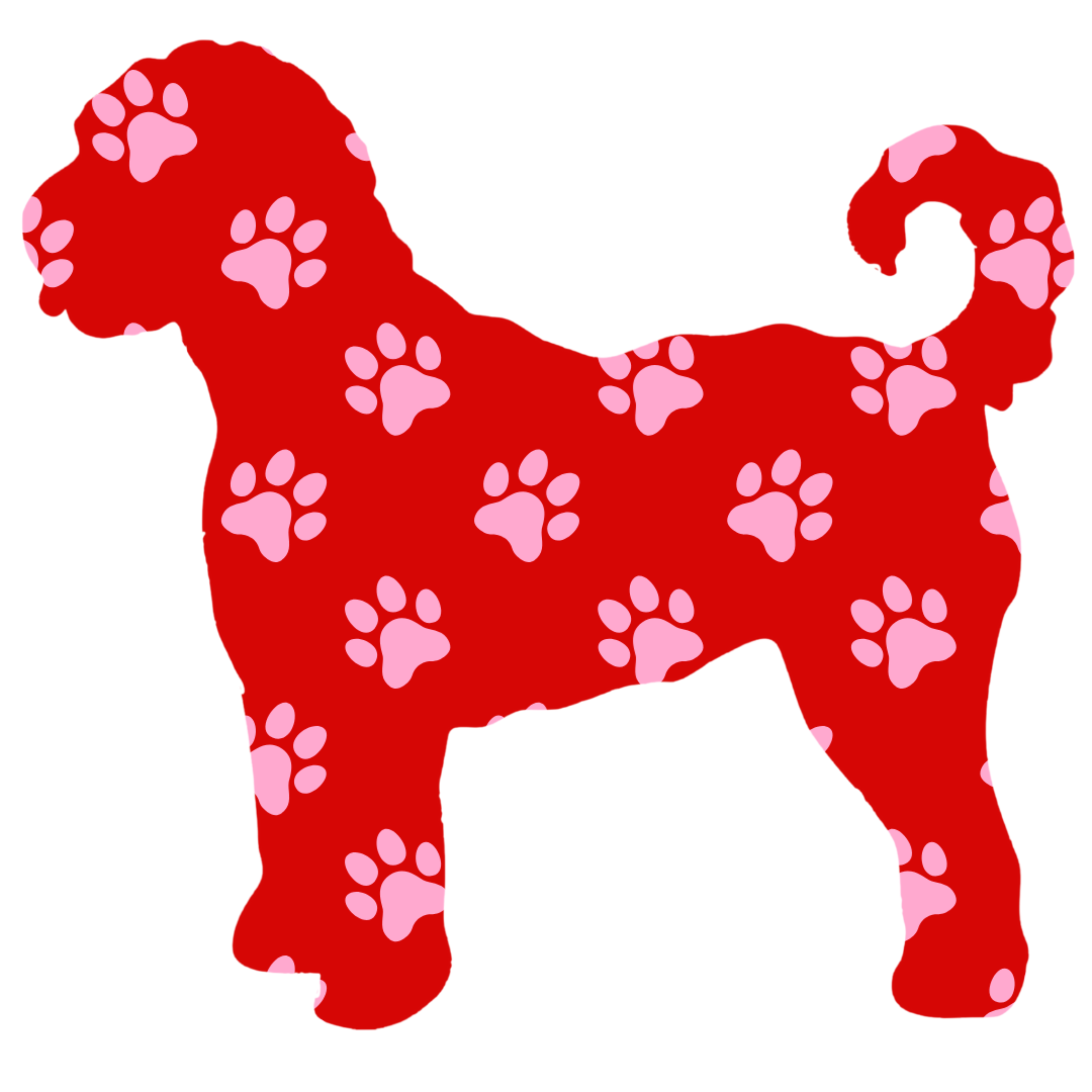 PIPPA BLU DESIGNS RED DOODLE WITH PINK PAW PRINTS