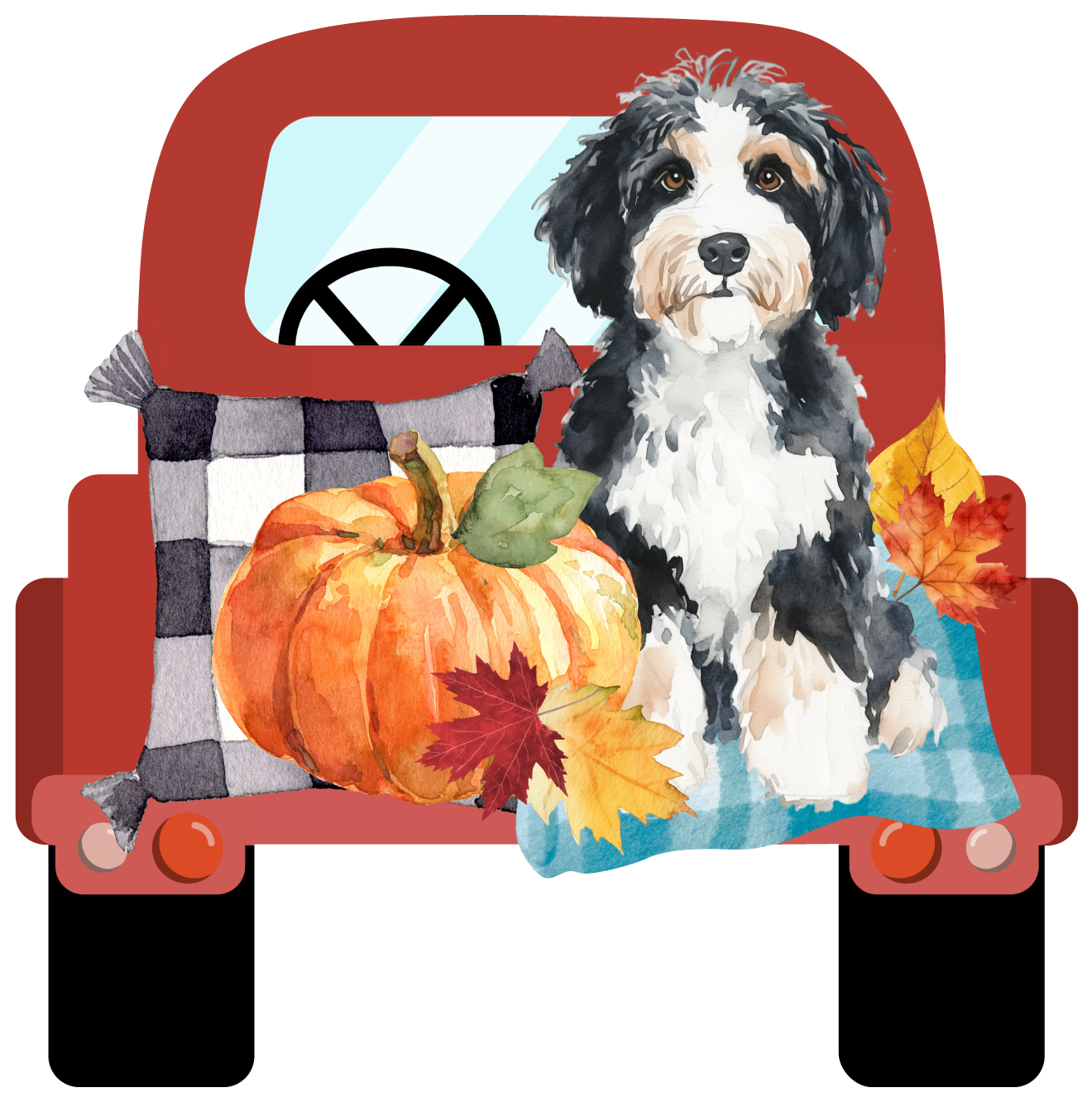 PIPPA BLU DESIGNS BERNADOODLE IN FALL TRUCK