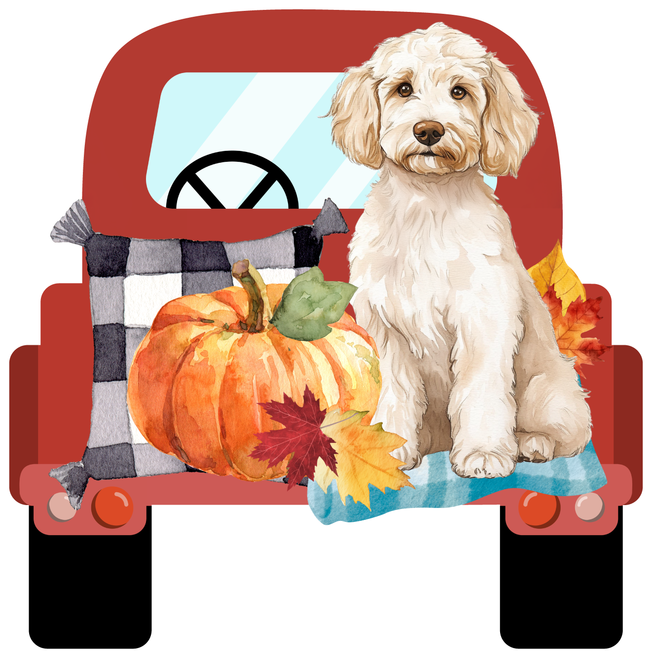 PIPPA BLU DESIGNS WHITE DOODLE IN FALL TRUCK