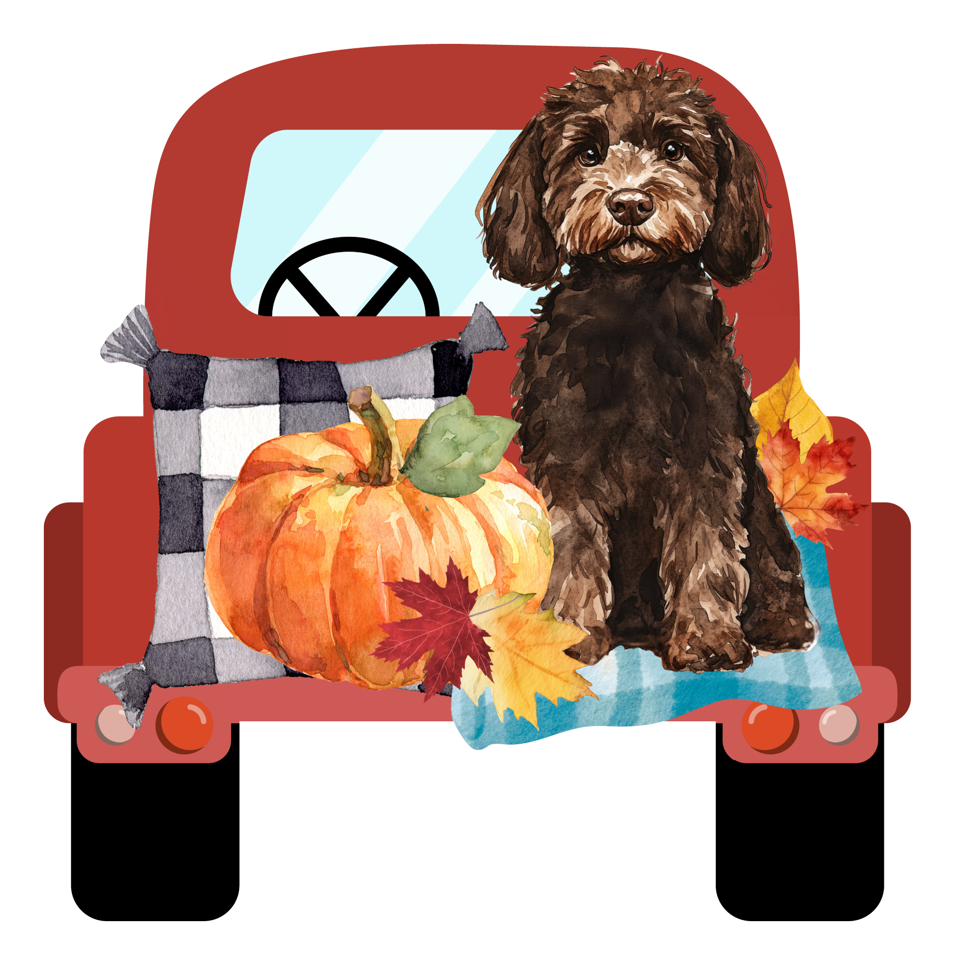 PIPPA BLU DESIGNS BROWN DOODLE IN FALL TRUCK