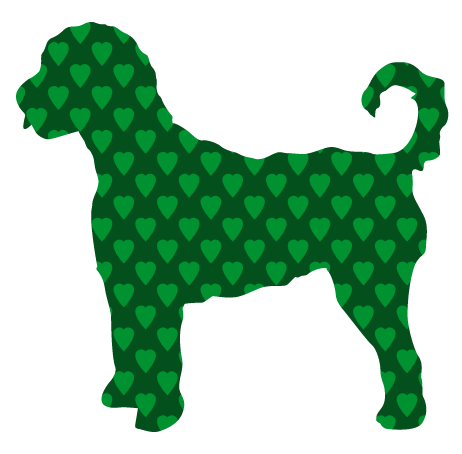 PIPPA BLU DESIGNS GREEN GOLDEN DOODLE WITH HEARTS