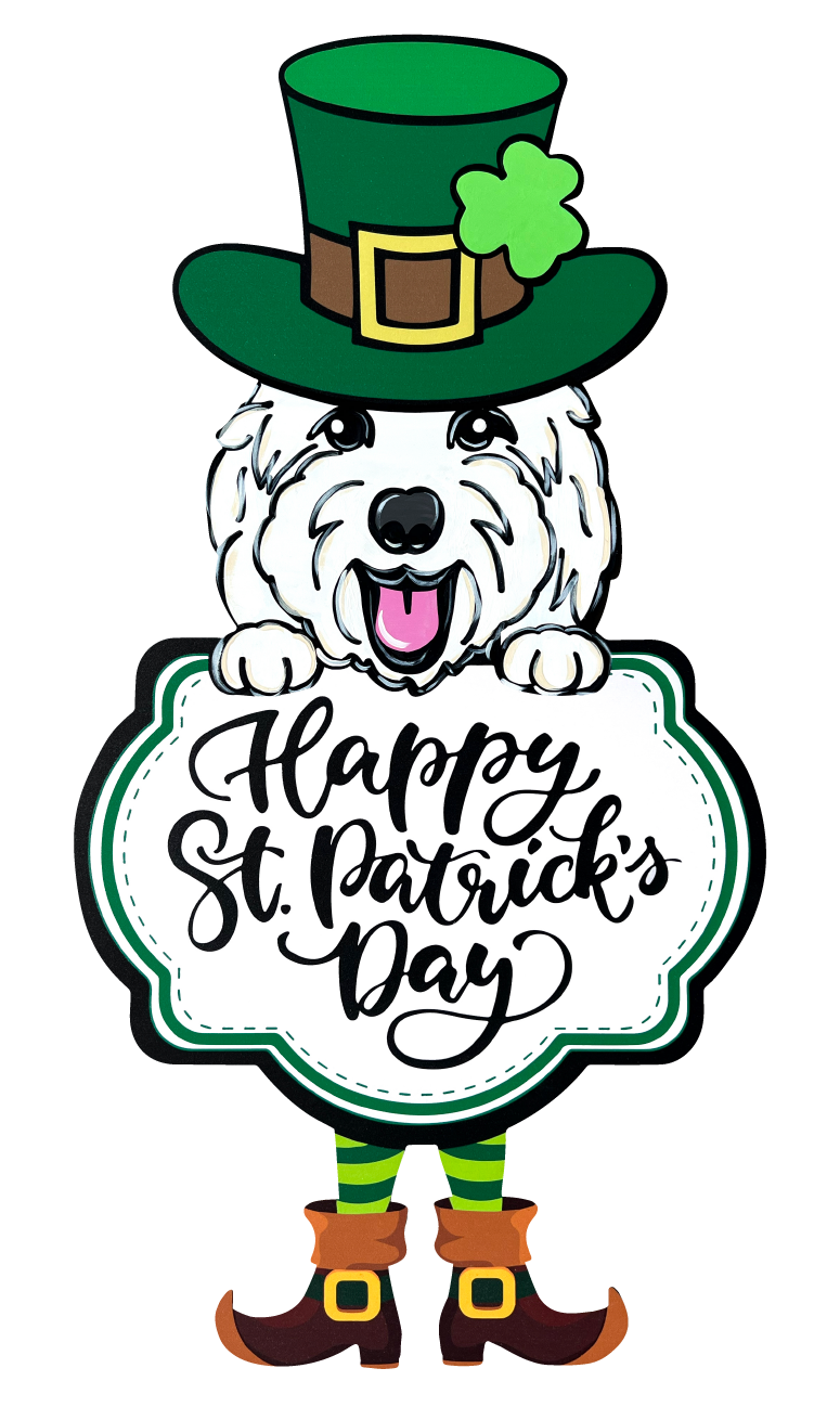 PIPPA BLU DESIGNS WHITE DOODLE PLAQUE WITH GREEN HAT