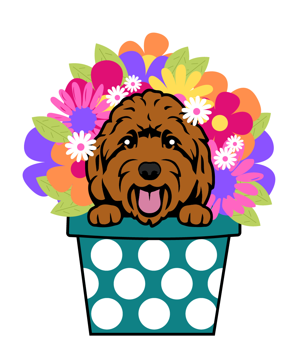 PIPPA BLU DESIGNS BROWN DOODLE IN COLORFUL FLOWER POT