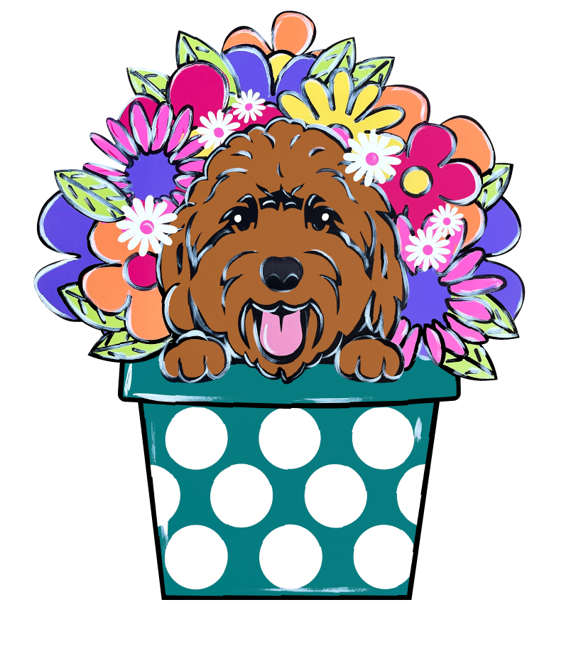 PIPPA BLU DESIGNS FLOWER POT WITH BROWN DOODLE