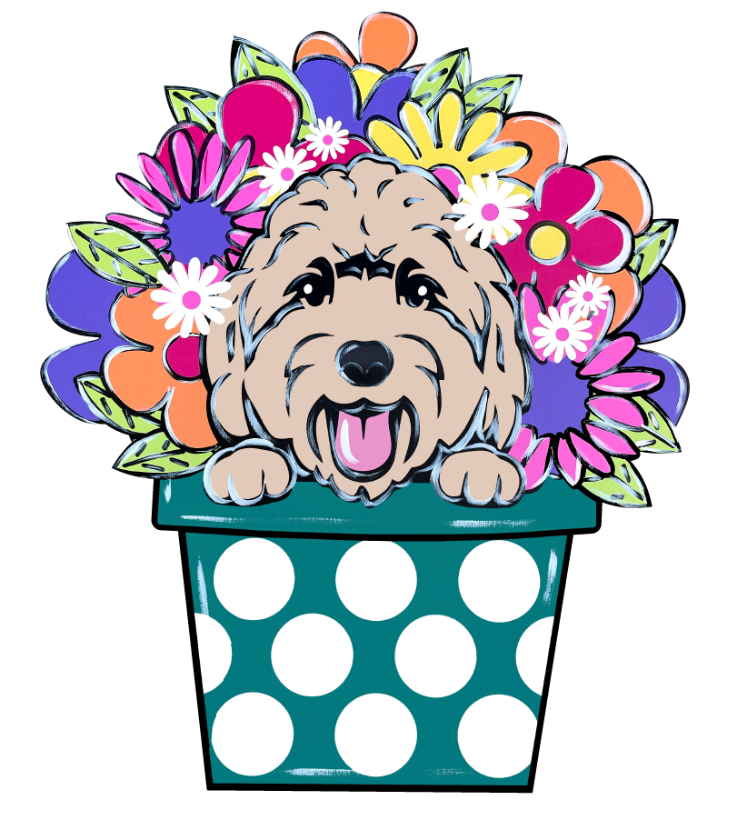 PIPPA BLU DESIGNS FLOWER POT WITH TAN DOODLE