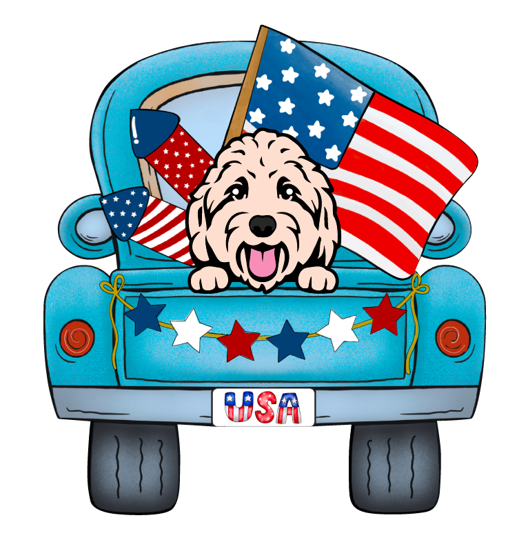 PIPPA BLU DESIGNS TRUCK WITH TAN DOODLE AND AMERICAN FLAG