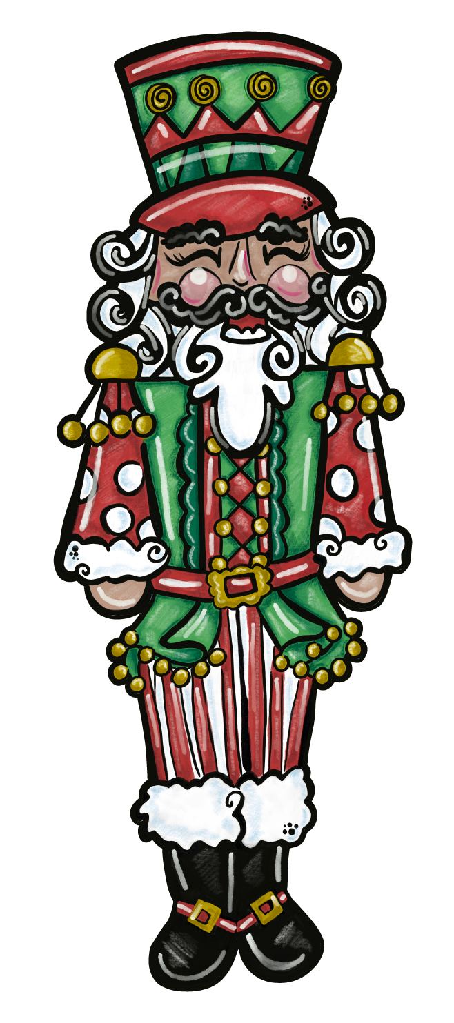 PINK FISH STUDIO RED AND GREEN NUTCRACKER